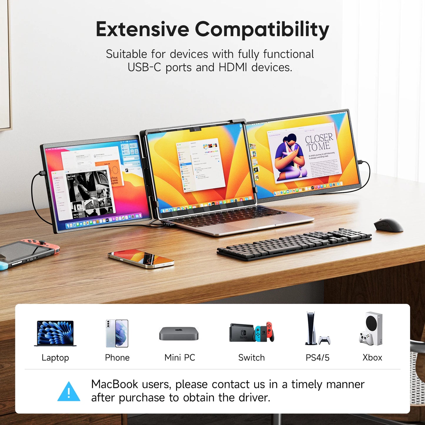 Dopesplay Triple Screen Extender 14.1" - FHD 1200P IPS Dual Monitor | 360° Rotation, Type-C Plug & Play für maximale Produktivität