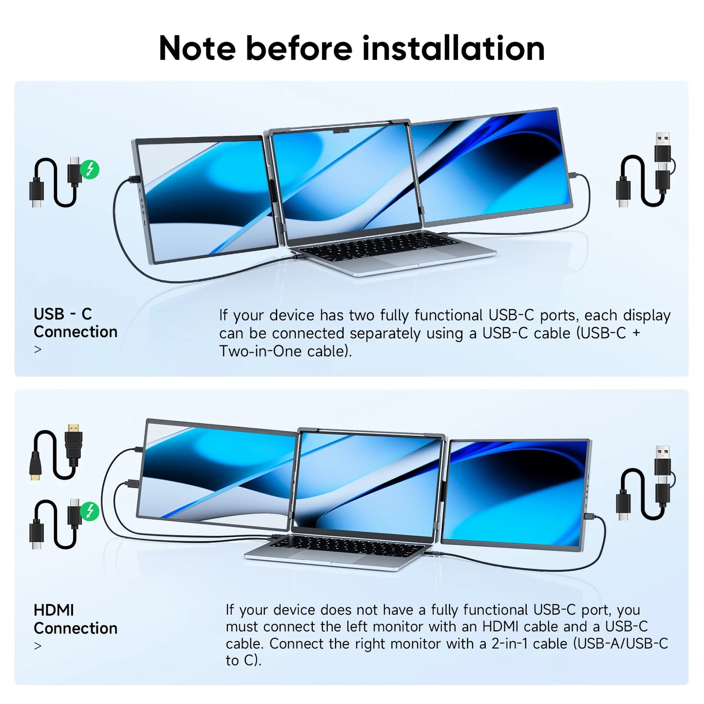 Dopesplay Triple Screen Extender 14.1" - FHD 1200P IPS Dual Monitor | 360° Rotation, Type-C Plug & Play für maximale Produktivität