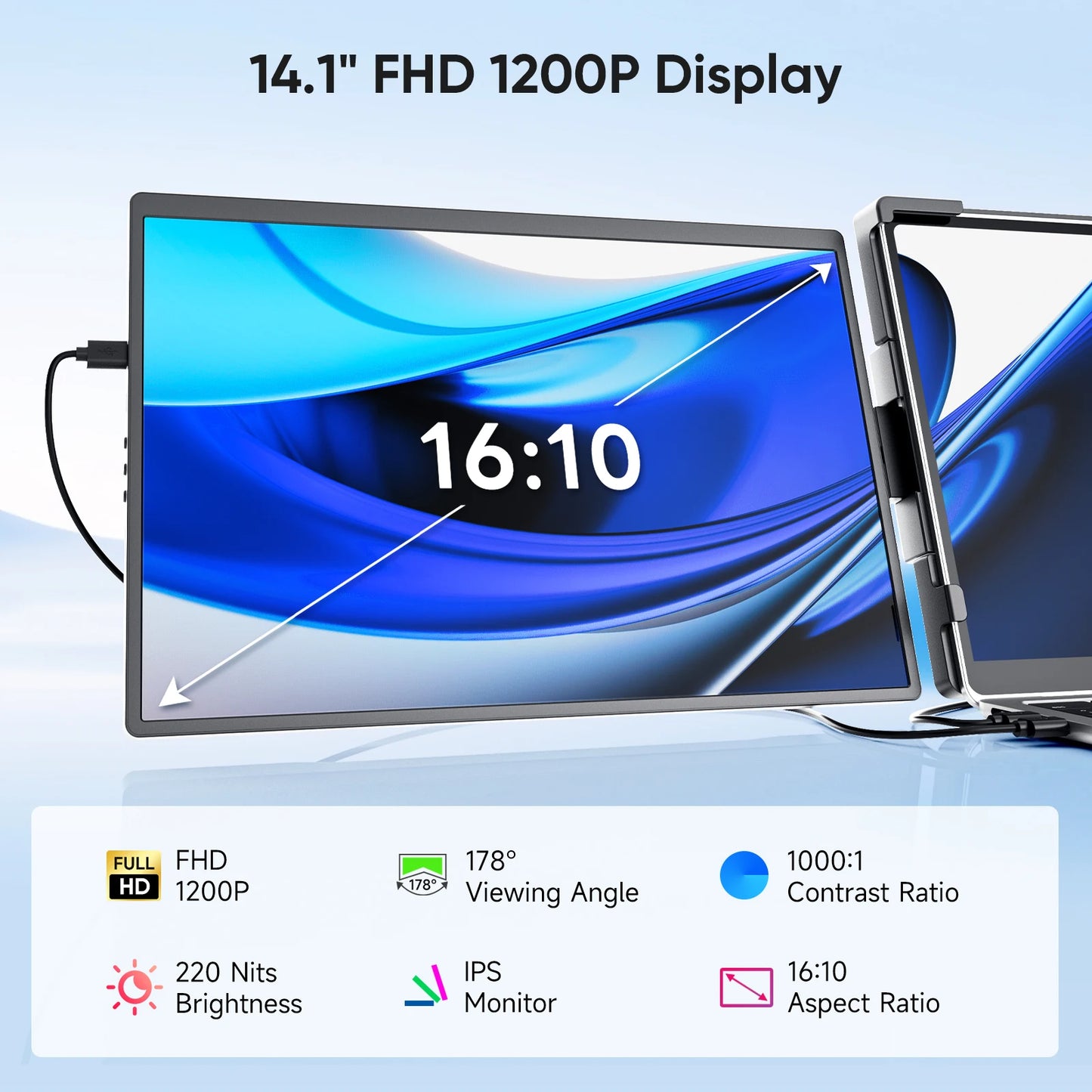 Dopesplay Triple Screen Extender 14.1" - FHD 1200P IPS Dual Monitor | 360° Rotation, Type-C Plug & Play für maximale Produktivität