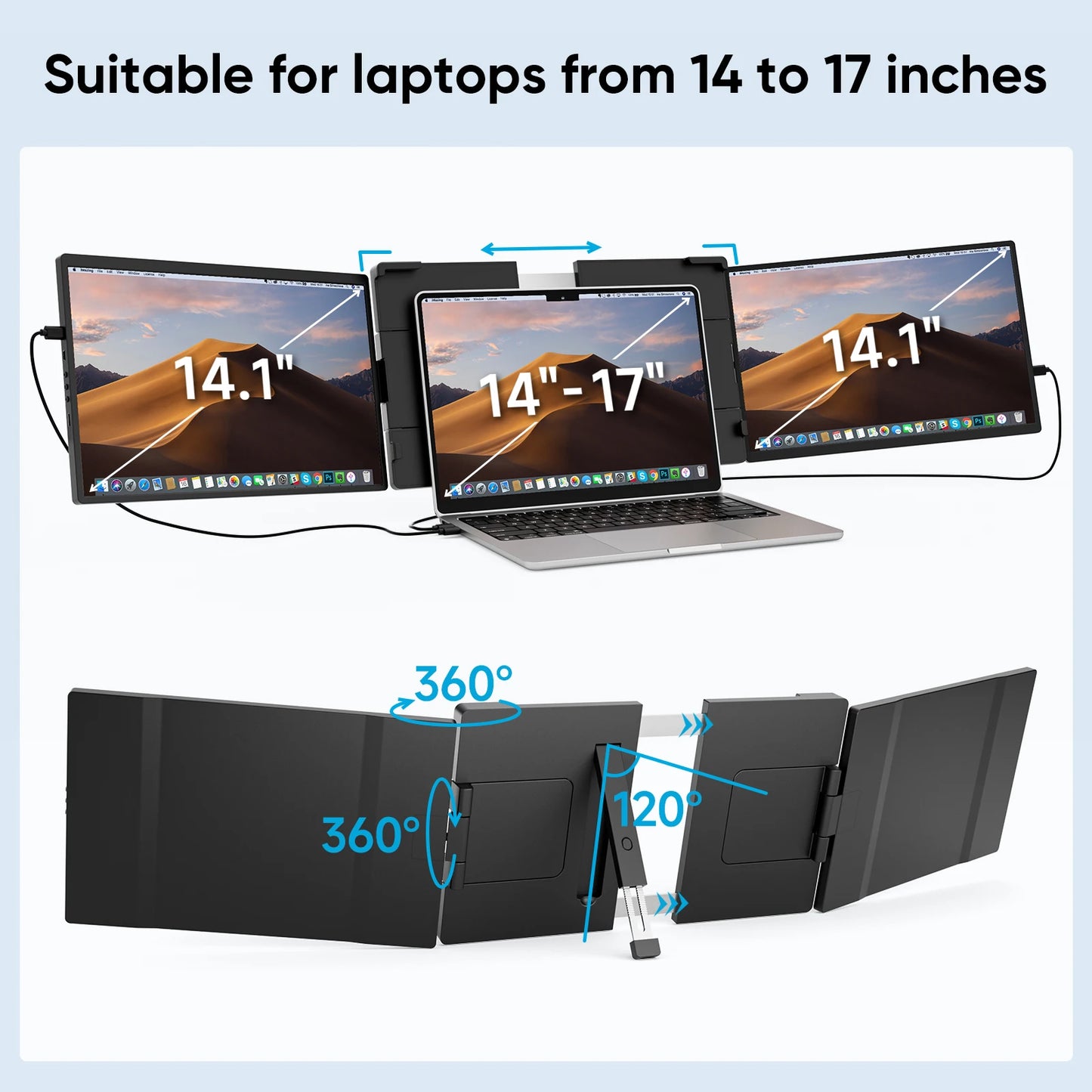 Dopesplay Triple Screen Extender 14.1" - FHD 1200P IPS Dual Monitor | 360° Rotation, Type-C Plug & Play für maximale Produktivität