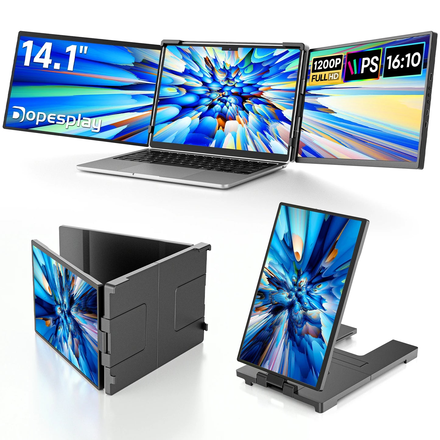 Dopesplay Triple Screen Extender 14.1" - FHD 1200P IPS Dual Monitor | 360° Rotation, Type-C Plug & Play für maximale Produktivität