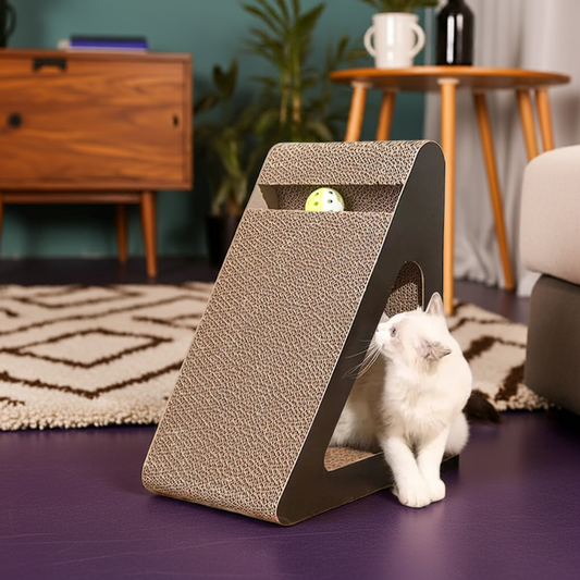 2-in-1 Kratzspielzeug für Katzen – Dreieck mit Kugelbahn & Kratzfläche